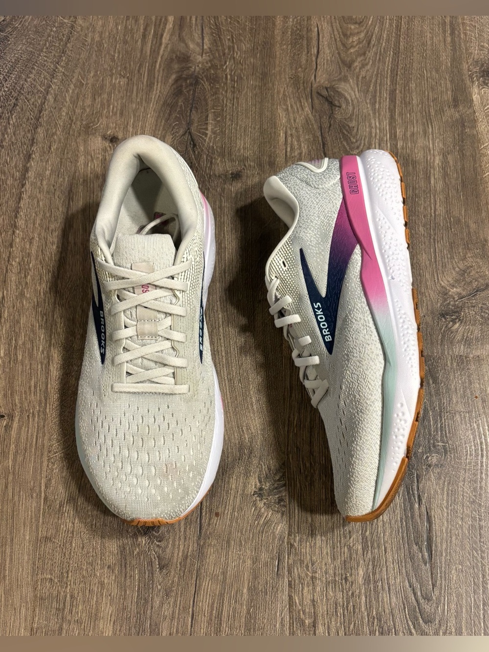 Brooks GHOST 16 Running Shoes White/Grey/Estate Blue US Size Women’s Sz 11 Wide